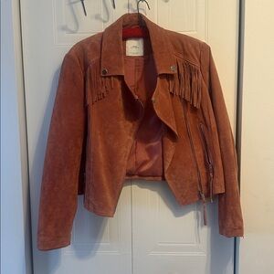 Mango Pink Genuine Leather Moto Jacket